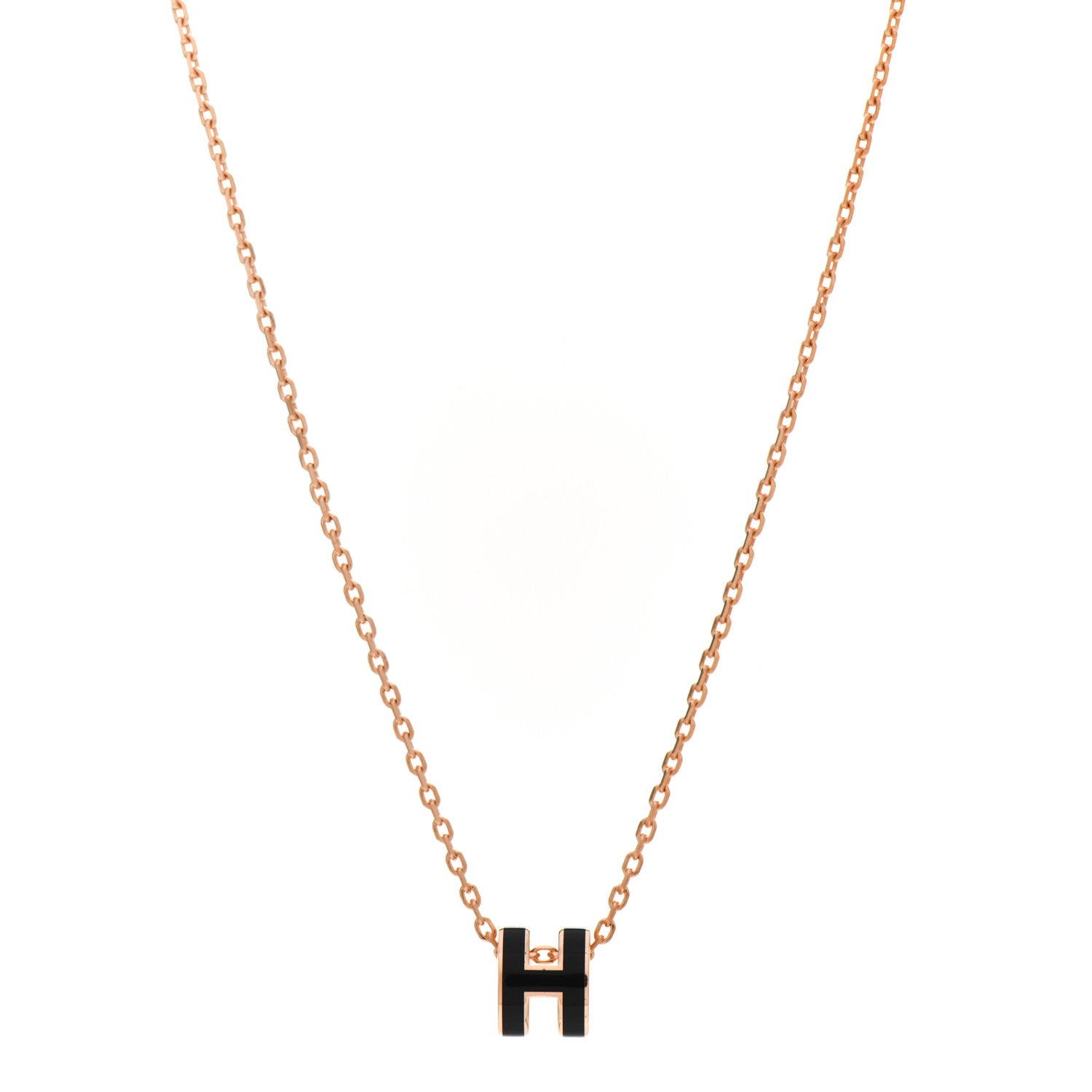 Hermes Lacquered Rose Gold Mini Pop H Pendant Necklace Black 1 of 4