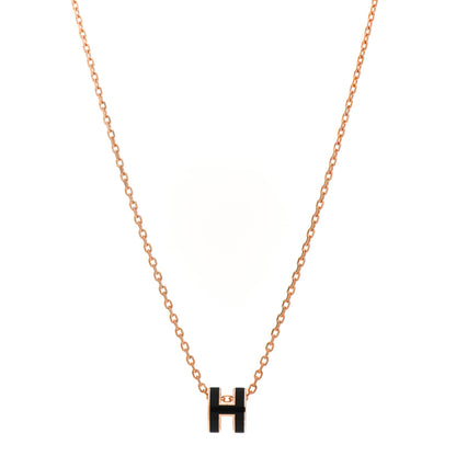 Hermes Lacquered Rose Gold Mini Pop H Pendant Necklace Black 1 of 4