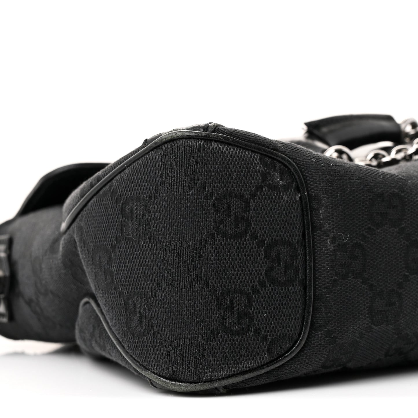 Monogram Horsebit Chain Studded Flap Shoulder Bag Black