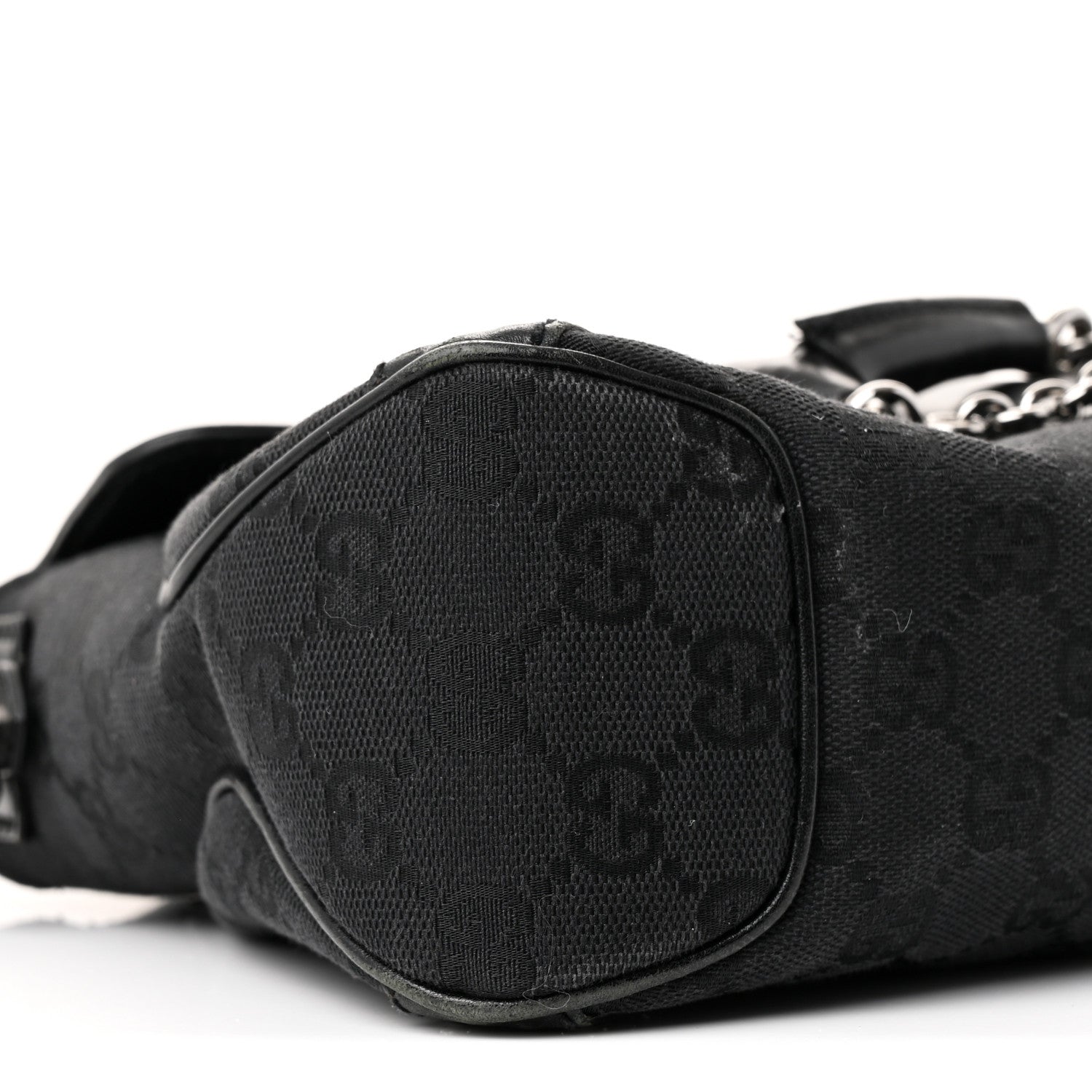 Gucci Monogram Horsebit Chain Studded Flap Shoulder Bag Black 9 of 13