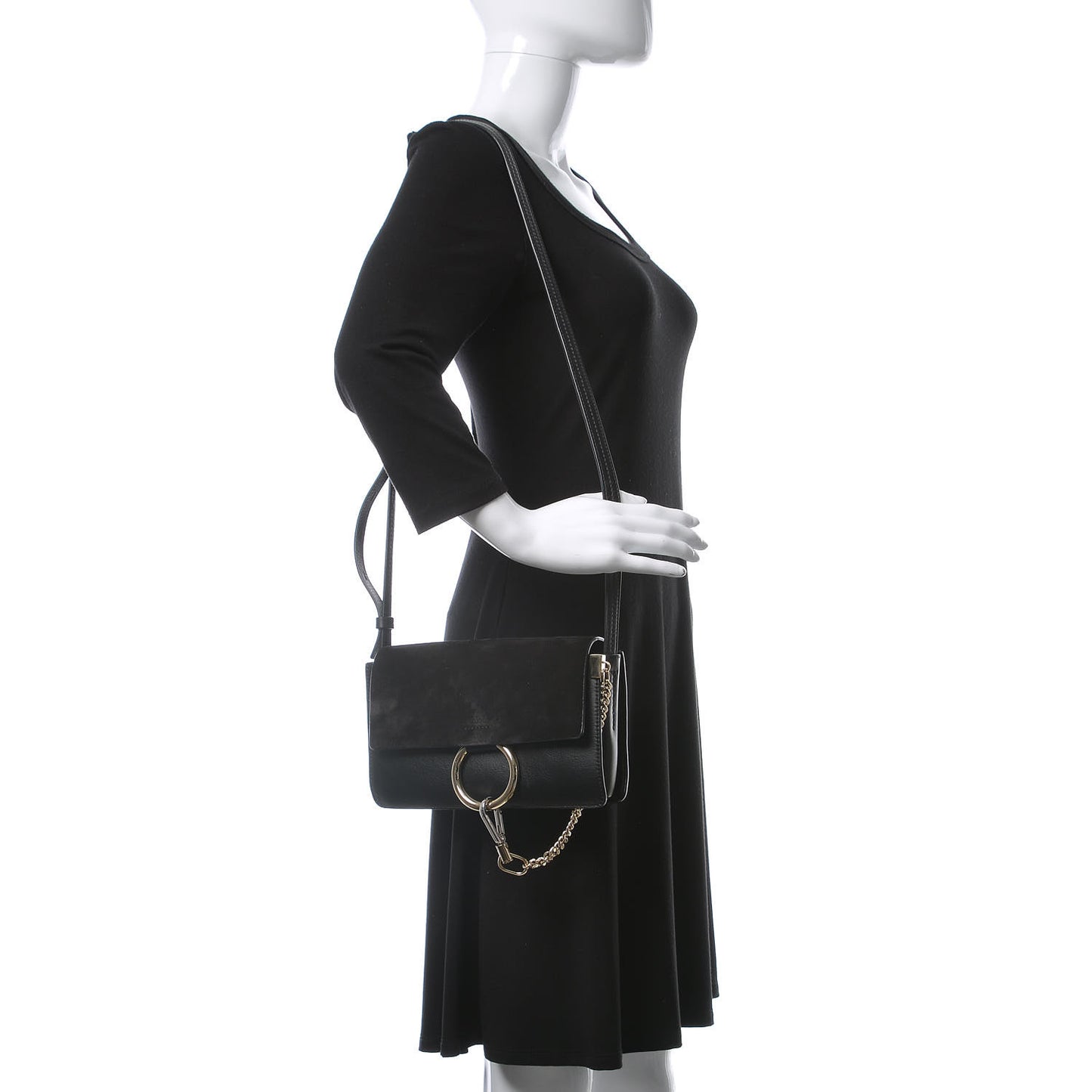 Suede Calfskin Small Faye Shoulder Bag Black