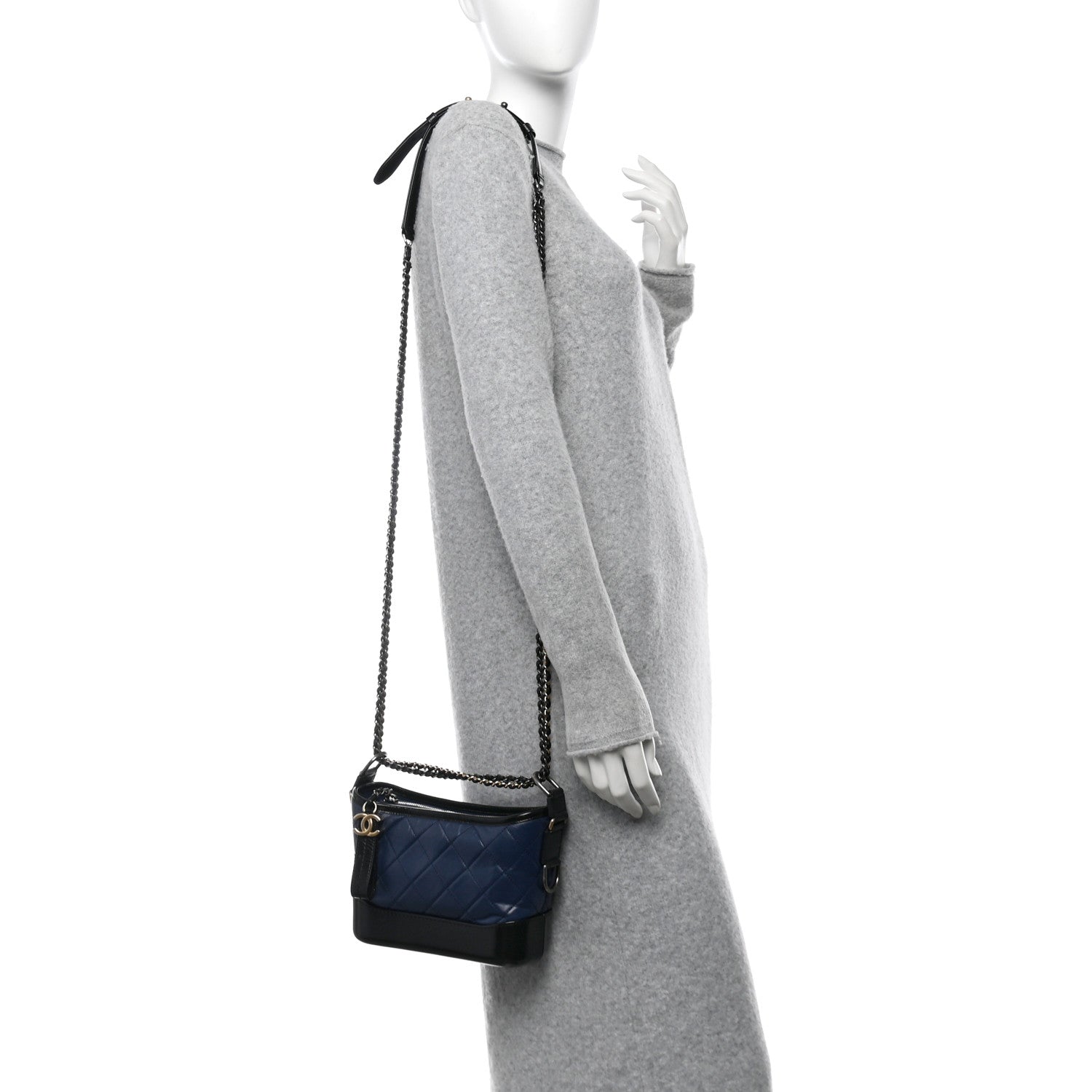 Chanel Aged Calfskin Quilted Small Gabrielle Hobo Navy Black 2 of 10