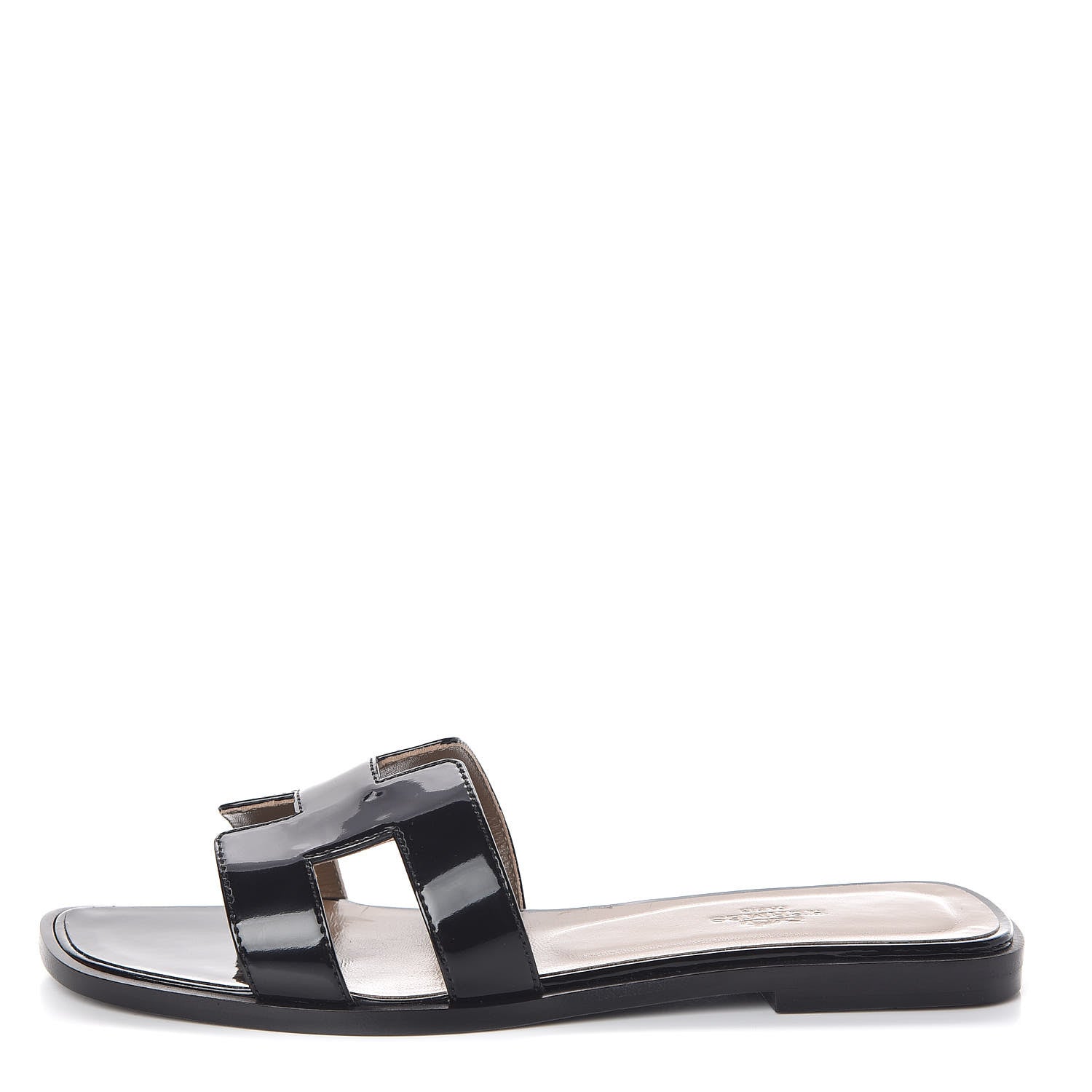 Hermes Patent Oran Sandals 37 Black 1 of 10