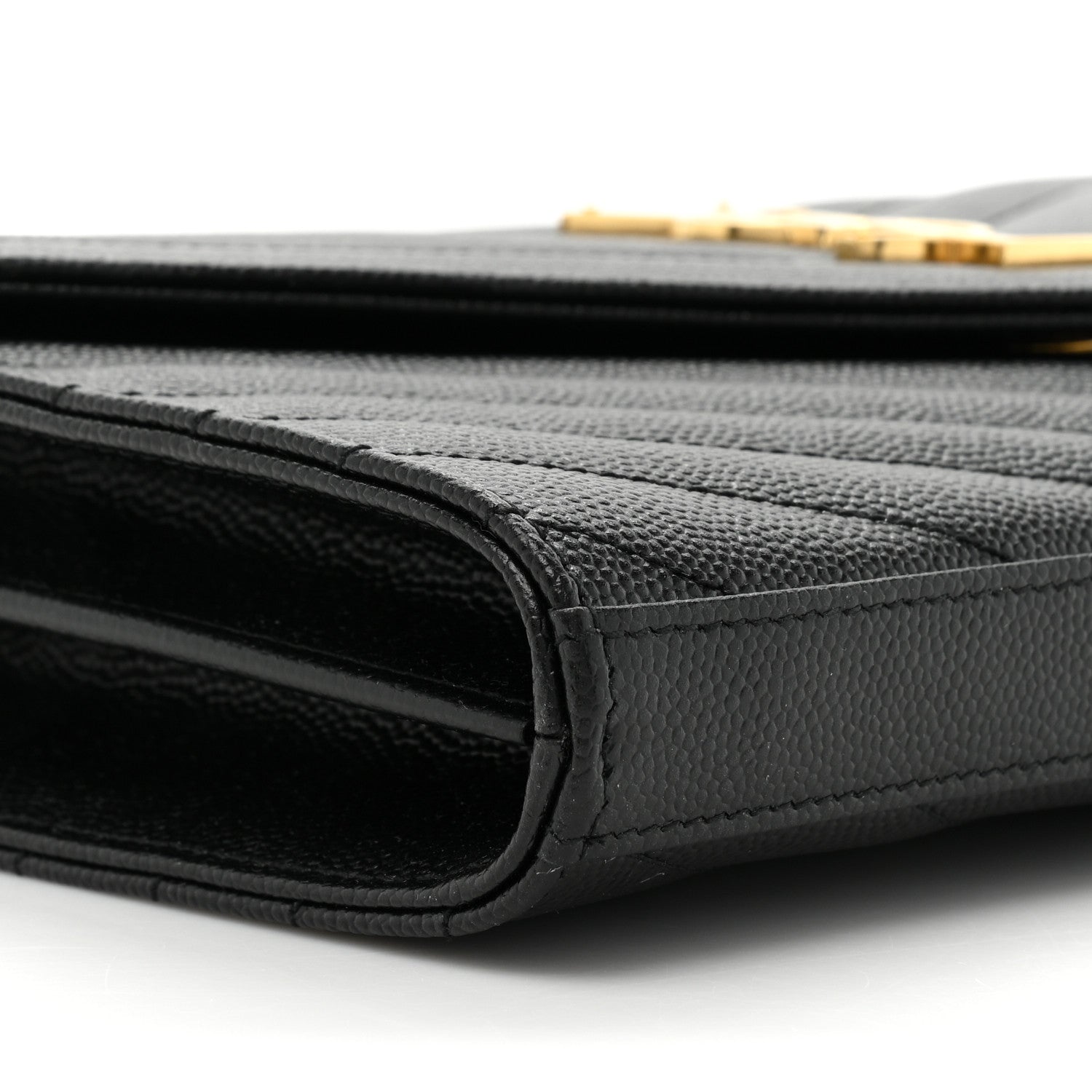 Saint Laurent Grain De Poudre Matelasse Chevron Monogram Chain Wallet Black 10 of 13
