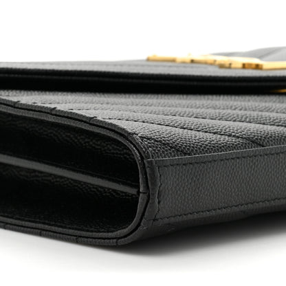 Saint Laurent Grain De Poudre Matelasse Chevron Monogram Chain Wallet Black 10 of 13