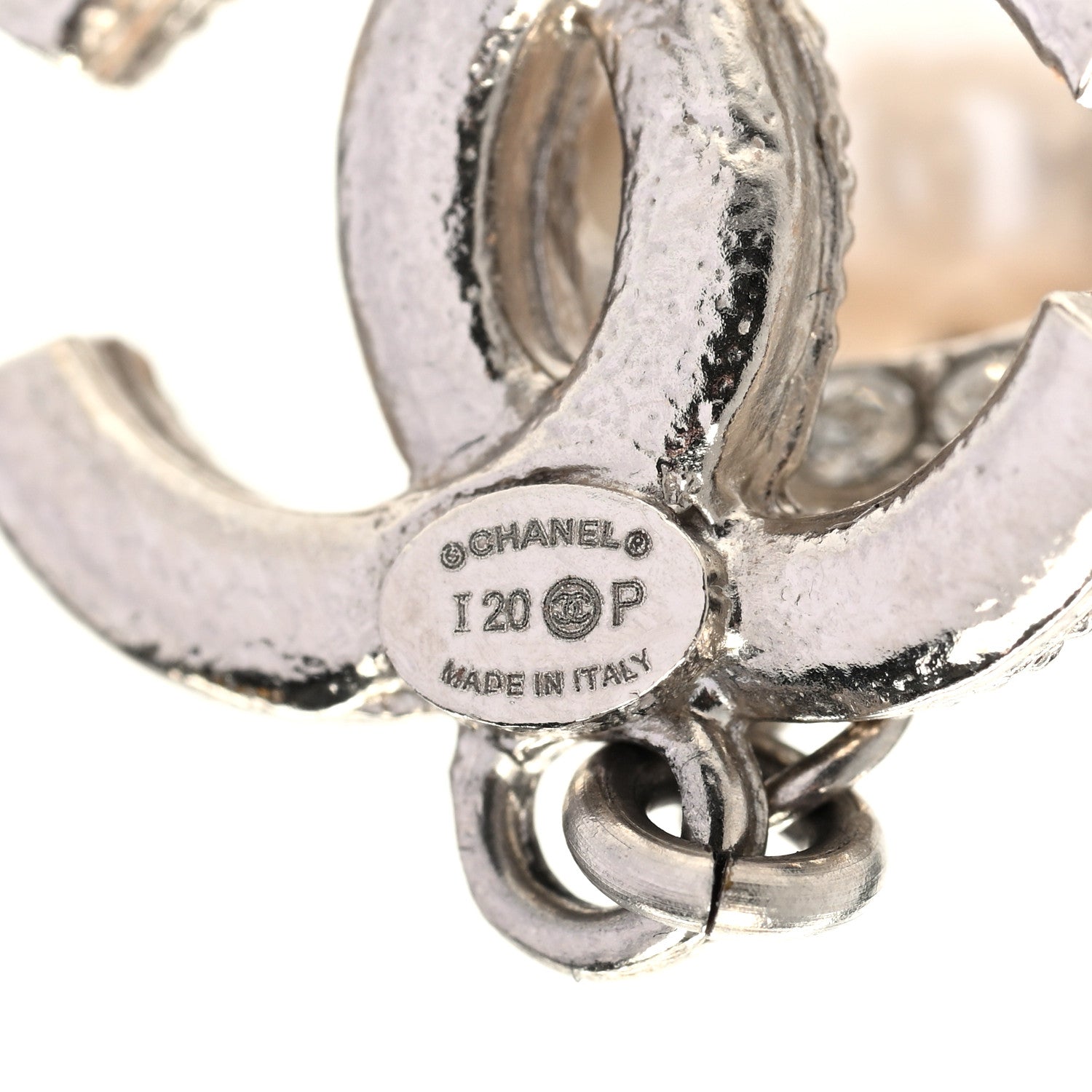 Chanel Crystal Pearl Camellia CC Coco Flapper Drop Earrings Silver 4 of 4