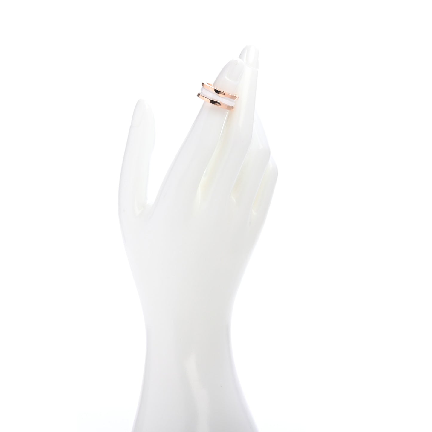18K Rose Gold White Ceramic B.Zero1 Two-Band Ring 49 4.75