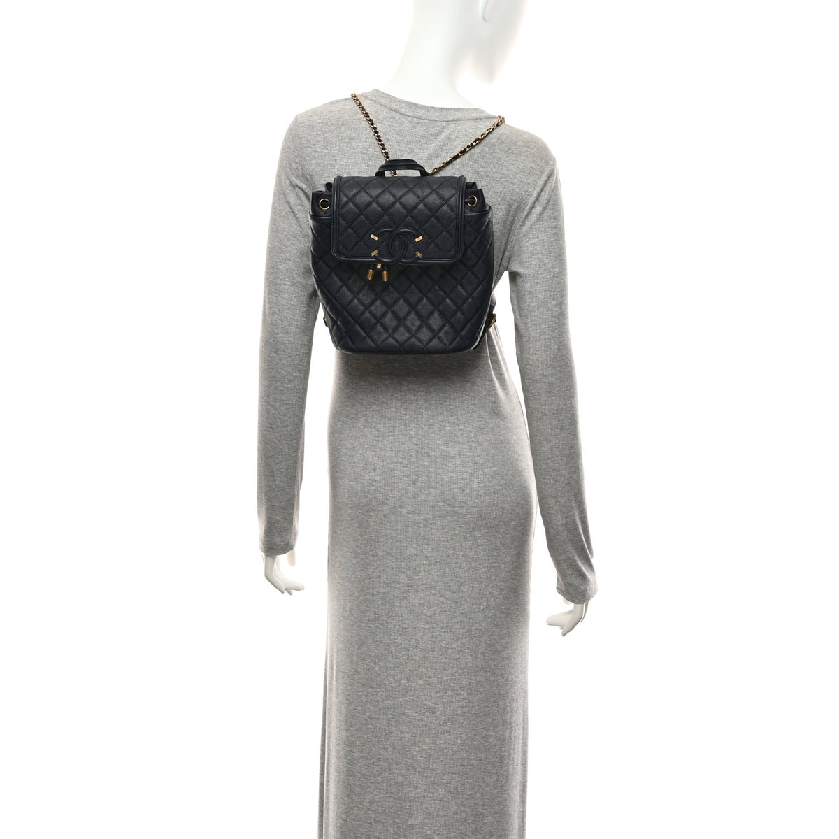 Caviar Quilted Filigree Backpack Navy