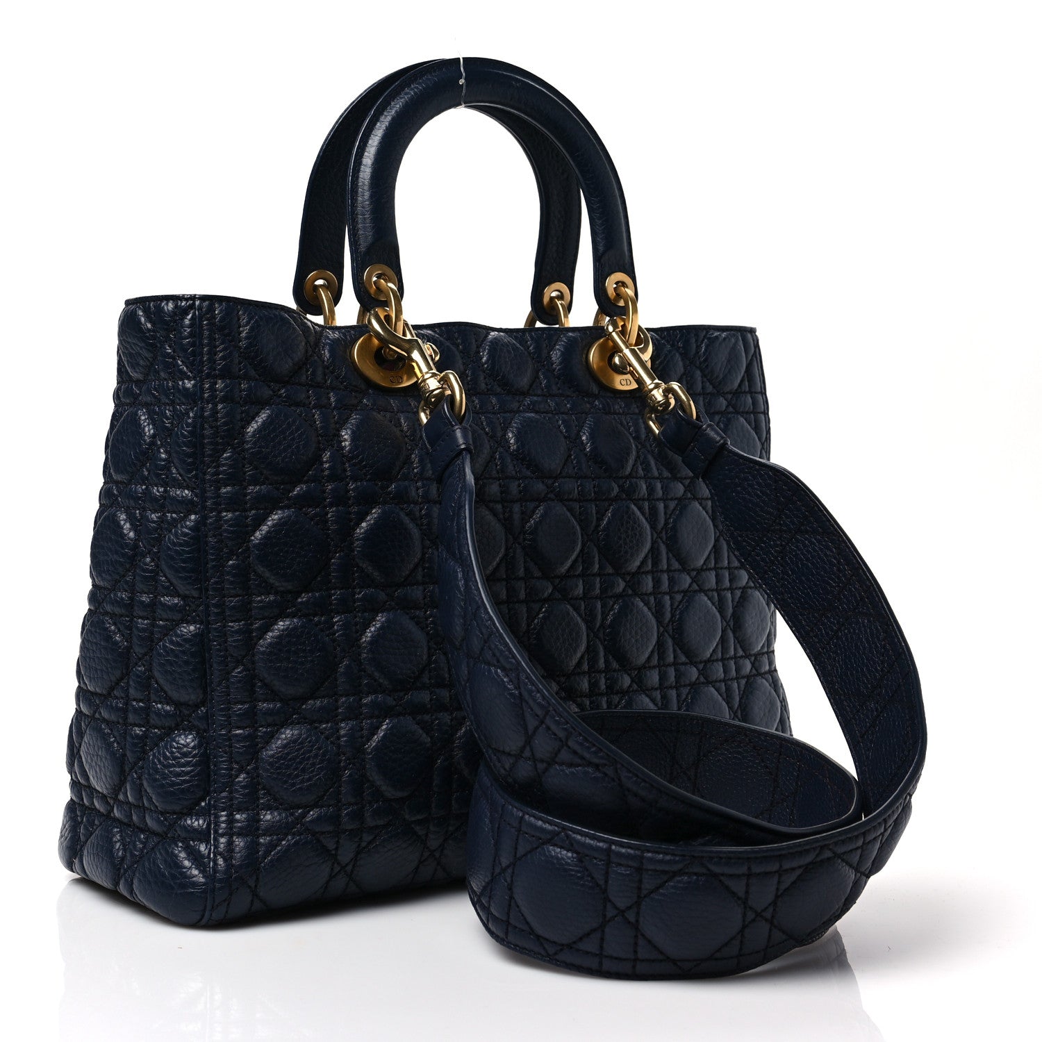 Christian Dior Grained Calfskin Cannage Large Supple Lady Dior Navy 2 of 6
