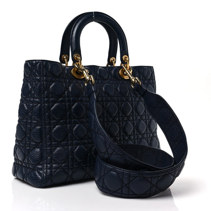 Christian Dior Grained Calfskin Cannage Large Supple Lady Dior Navy 2 of 6