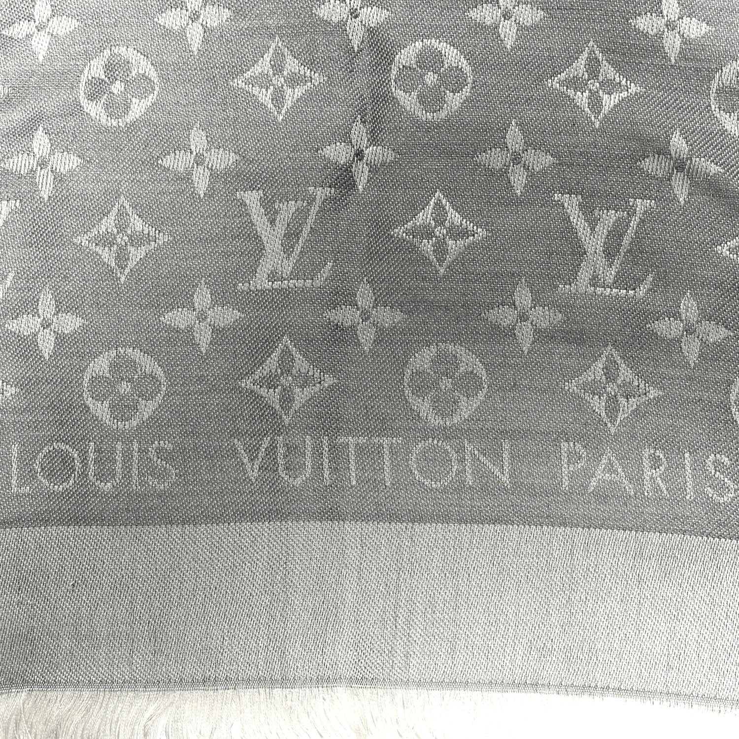 Louis Vuitton Wool Silk Monogram Denim Shawl Pearl Grey 2 of 3