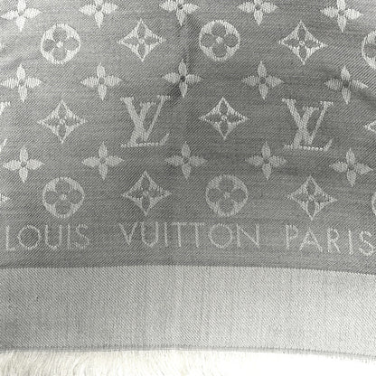 Louis Vuitton Wool Silk Monogram Denim Shawl Pearl Grey 2 of 3