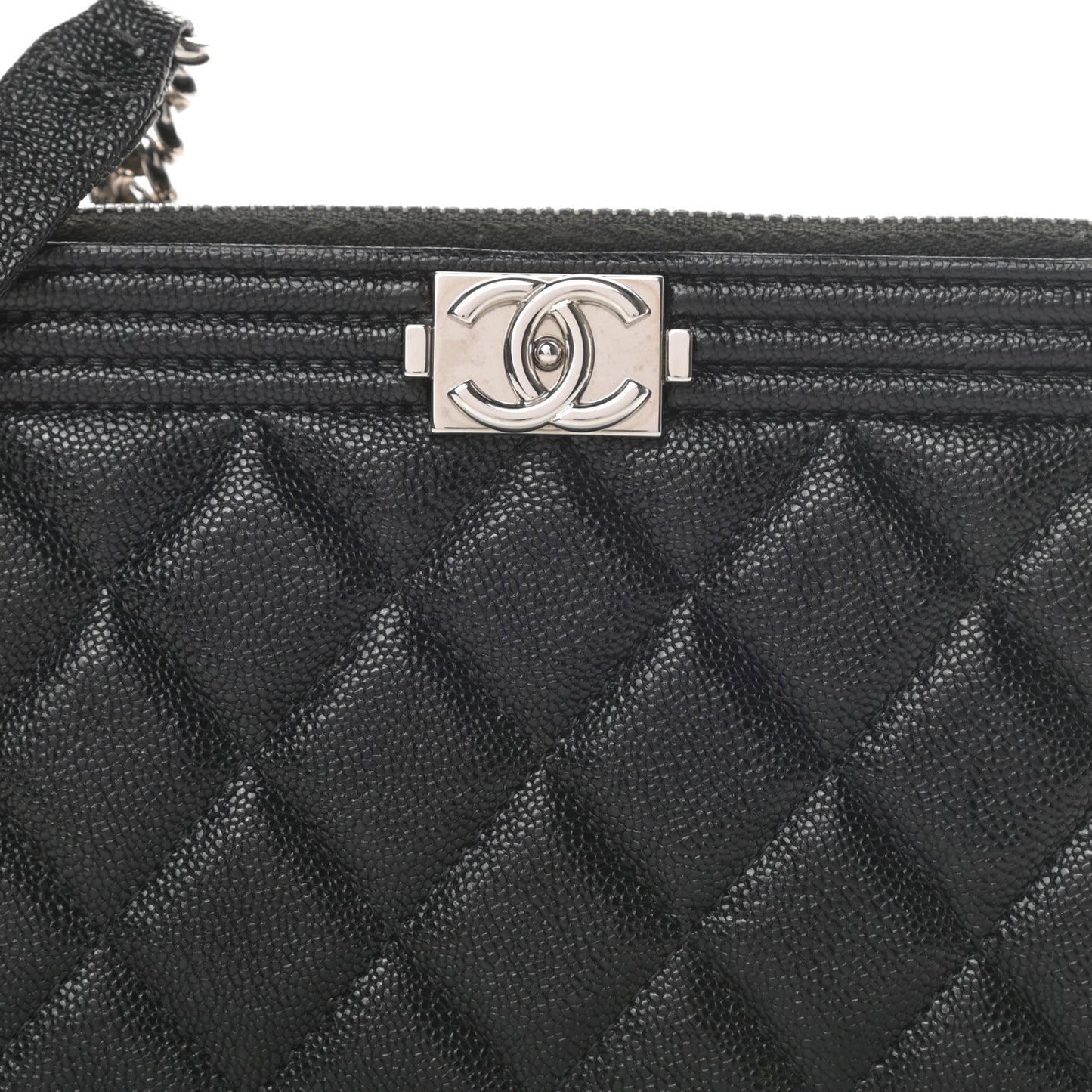 Caviar Quilted Small Boy Clutch With Chain Black