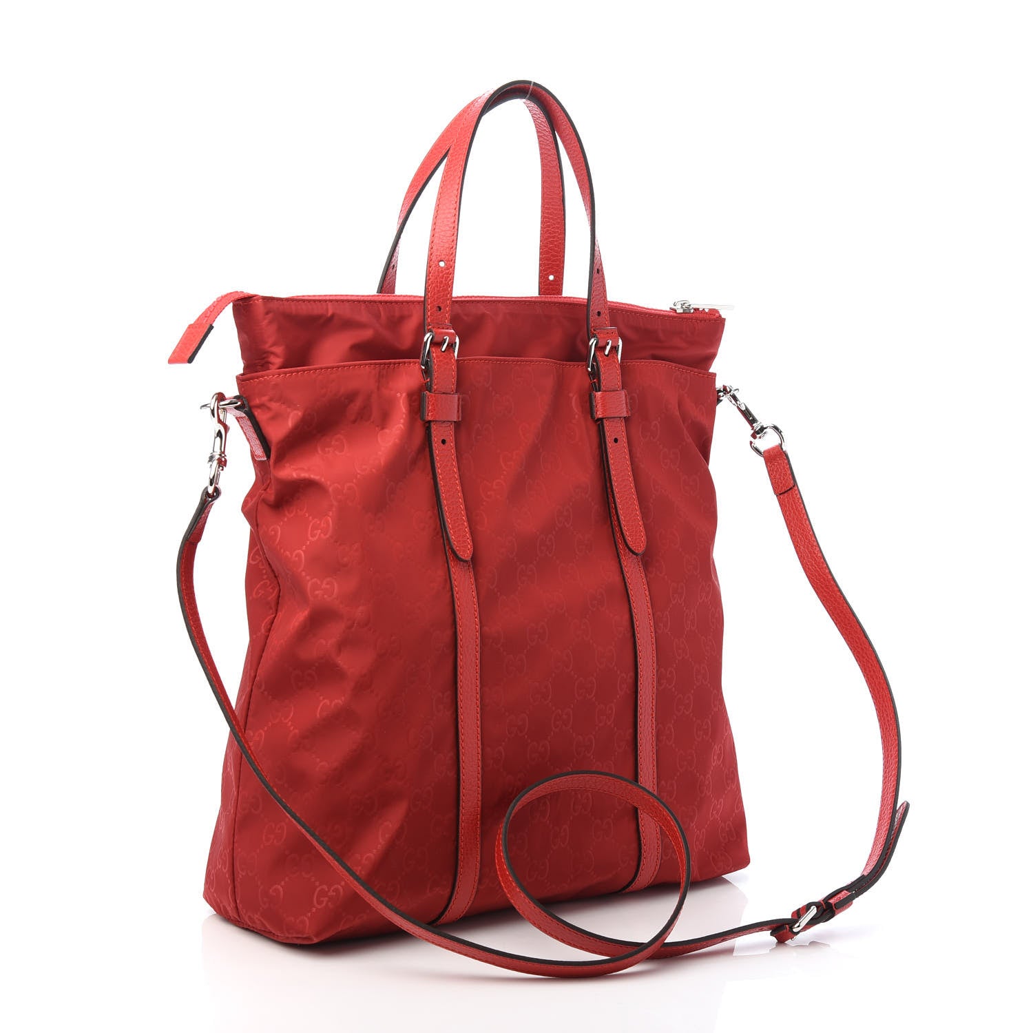 Gucci Nylon Monogram Dollar Calfskin Medium Vertical Tote Vibrant Red 3 of 9