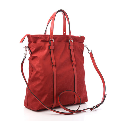 Gucci Nylon Monogram Dollar Calfskin Medium Vertical Tote Vibrant Red 3 of 9