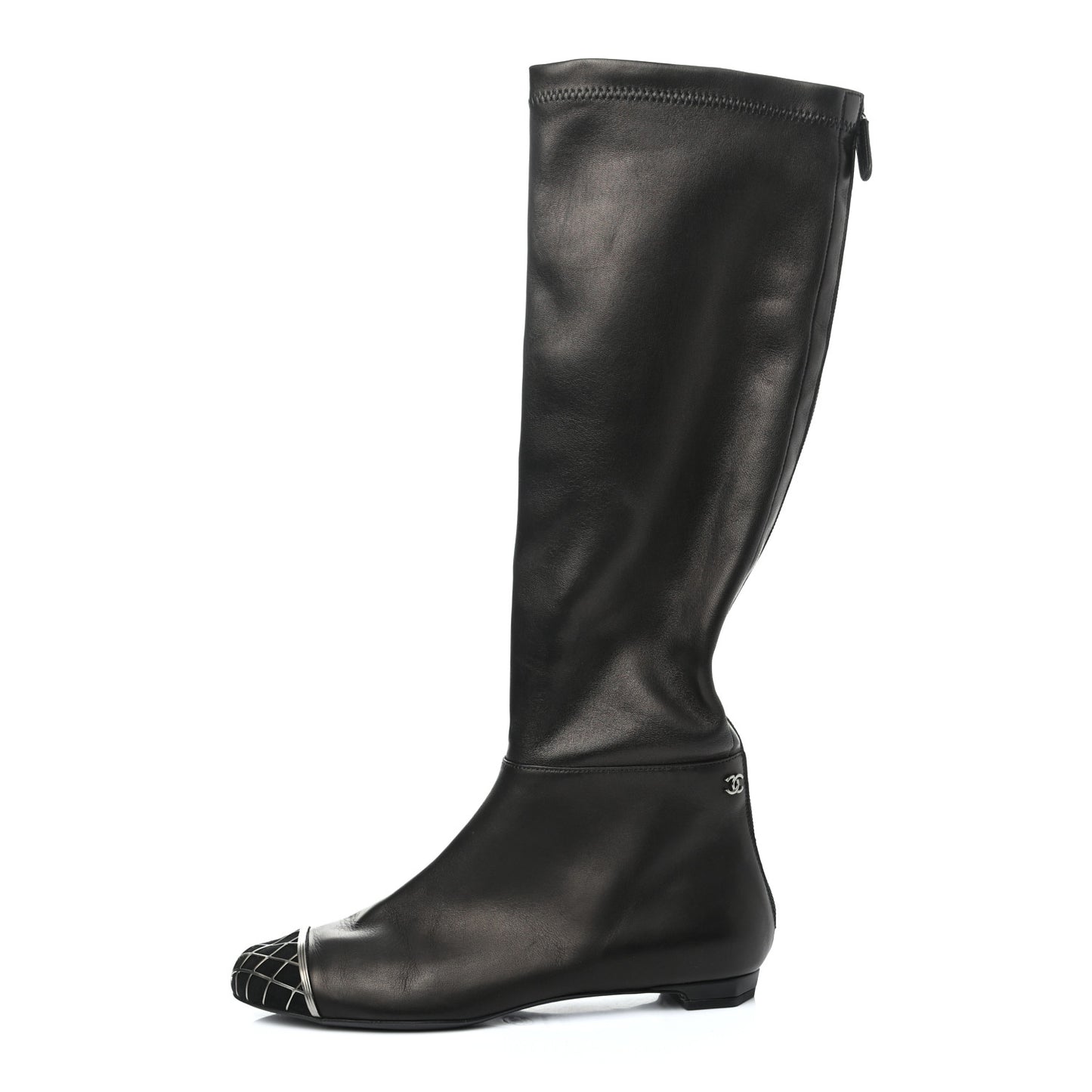 Lambskin Suede Caged Cap Toe High Boots 37.5 Black