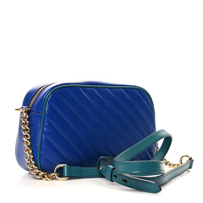 Gucci Azalea Calfskin Enamel Matelasse Diagonal Small Torchon GG Marmont Chain Shoulder Bag Imperial Blue Pavone 3 of 10