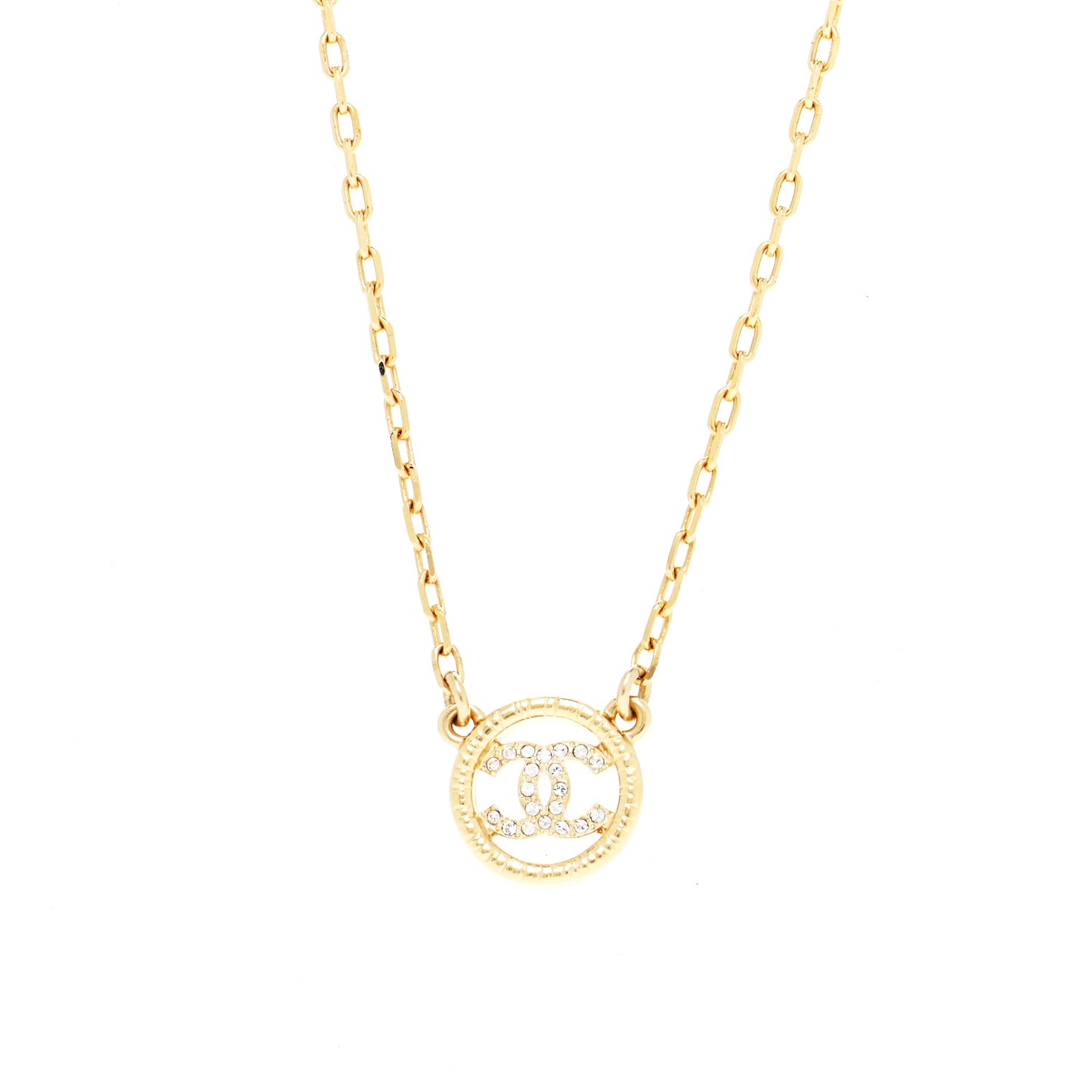 Crystal Metal CC Round Pendant Necklace Gold