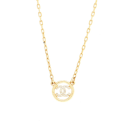 Chanel Crystal Metal CC Round Pendant Necklace Gold 4 of 6