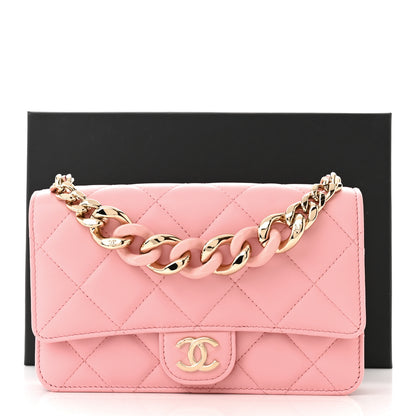 Chanel Lambskin Quilted Resin Bi-Color Chain Wallet On Chain WOC Pink 13 of 13