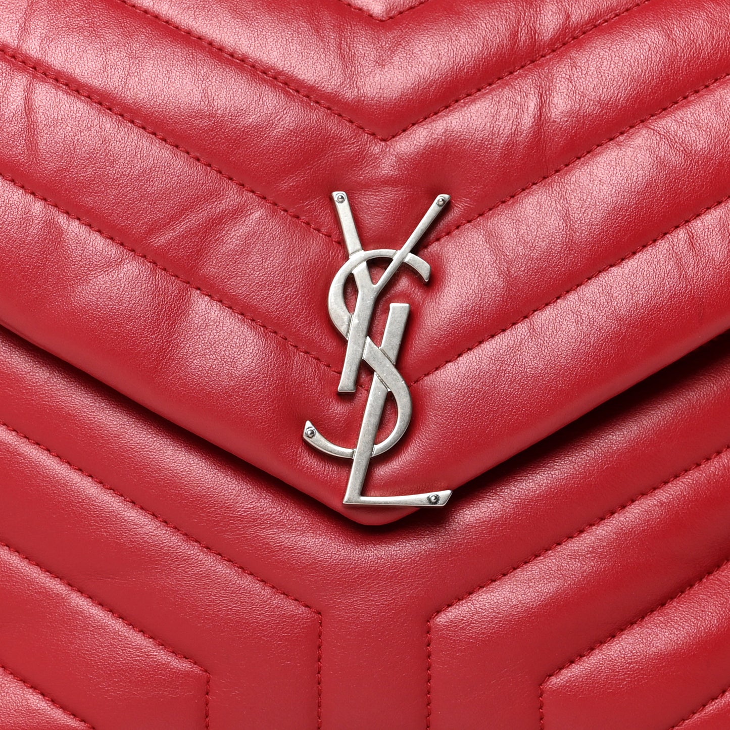 Calfskin Y Quilted Monogram Medium Loulou Chain Satchel Lipstick Red