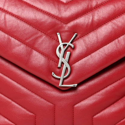 Saint Laurent Calfskin Y Quilted Monogram Medium Loulou Chain Satchel Lipstick Red 10 of 13