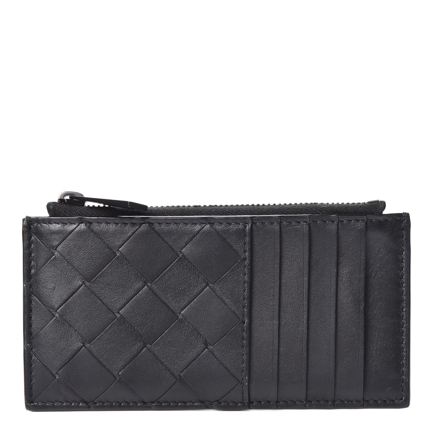 Calfskin Intrecciato Zip Card Holder Black