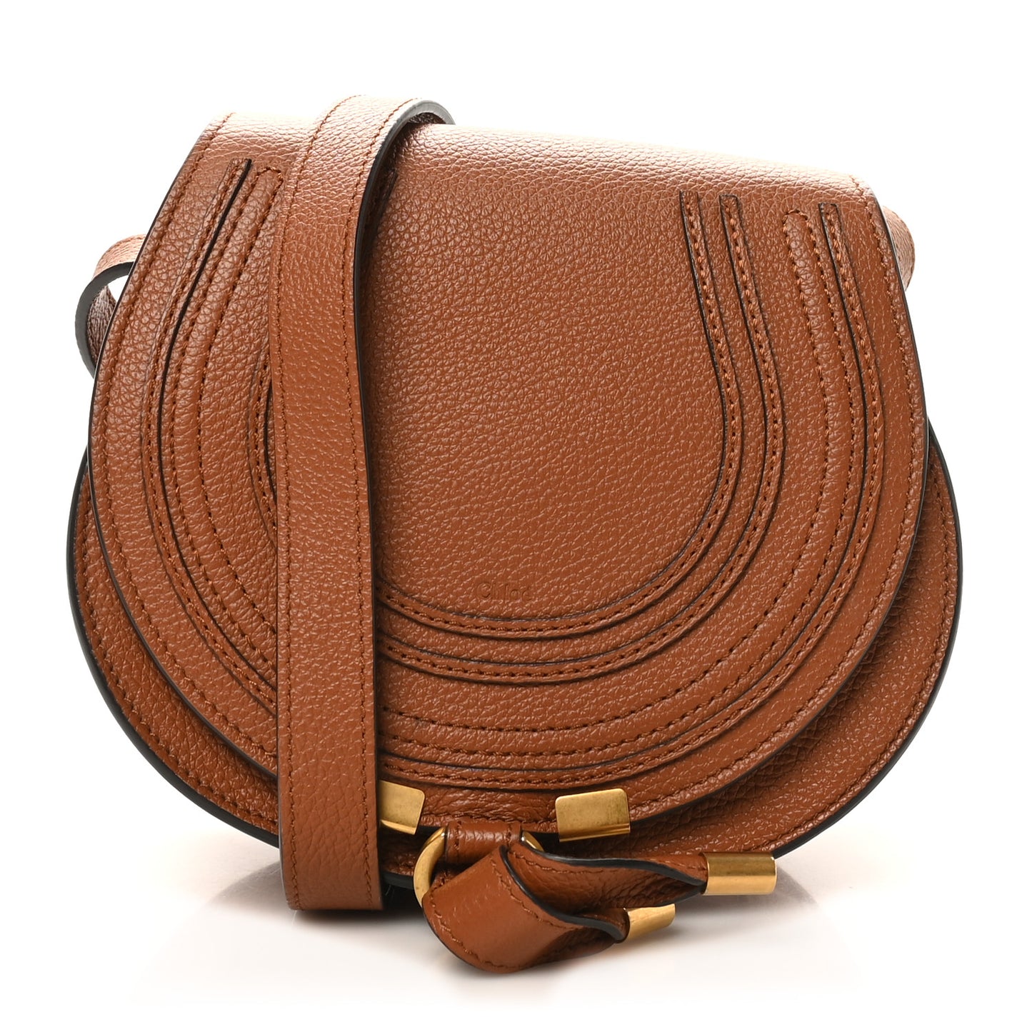 Grained Calfskin Small Marcie Saddle Bag Tan