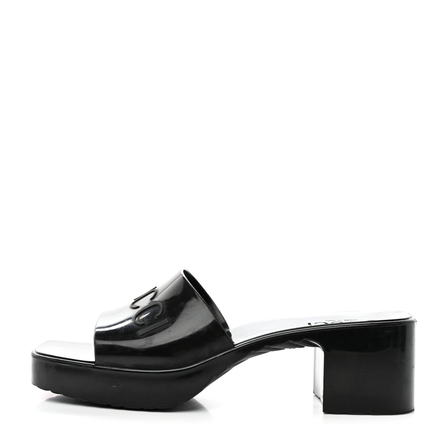 Gucci Rubber Gucci Logo Womens Platform 20/60mm Slide Sandals Black 1 of 15
