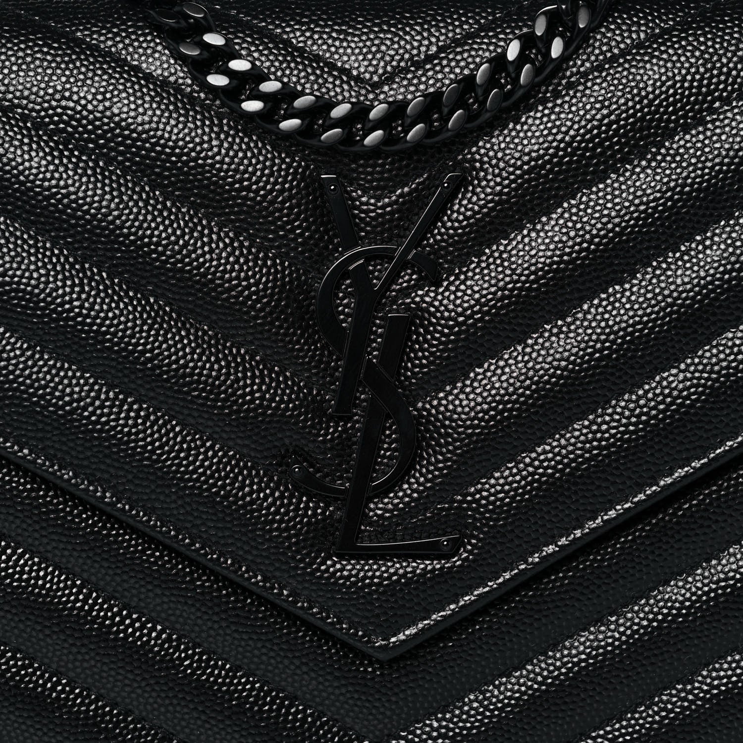 Saint Laurent Grain De Poudre Matelasse Chevron Monogram Chain Wallet Black 7 of 12