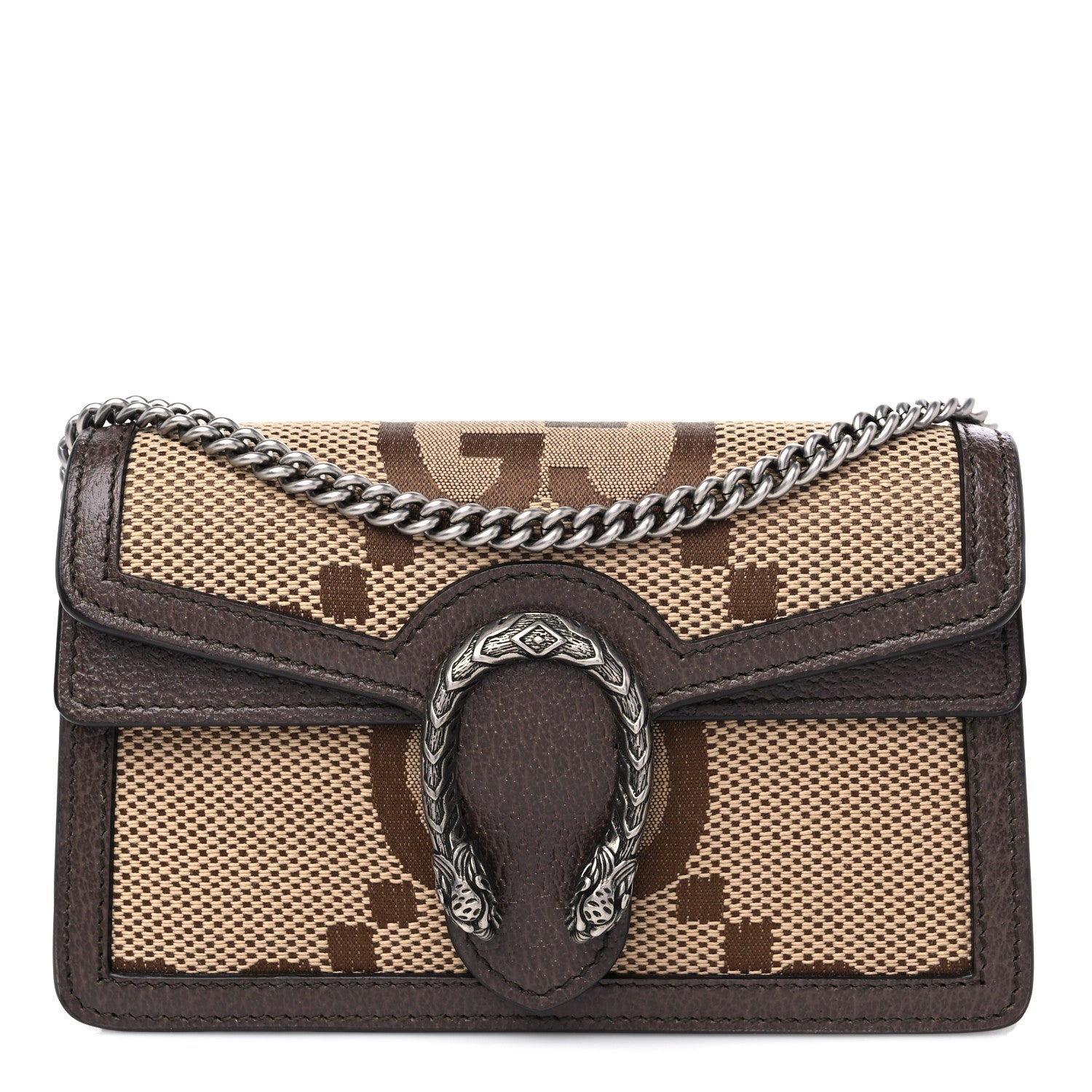 Gucci Monogram Jumbo GG Textured Dollar Calfskin Super Mini Dionysus Shoulder Bag Camel Ebony New Acero 1 of 8