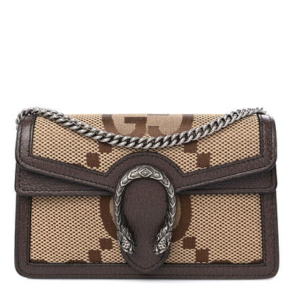 Gucci Monogram Jumbo GG Textured Dollar Calfskin Super Mini Dionysus Shoulder Bag Camel Ebony New Acero 1 of 8