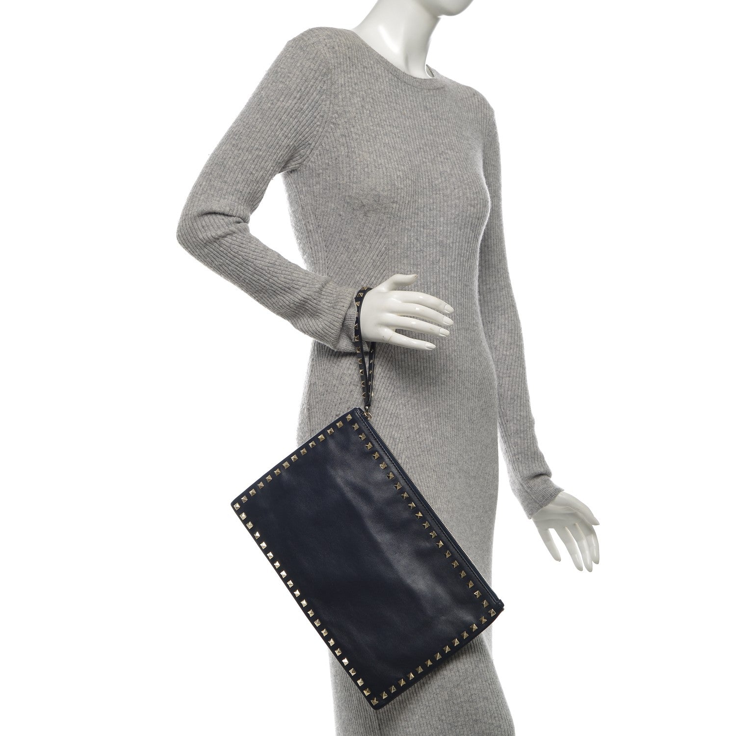 Valentino Garavani Calfskin Large Rockstud Zip Wristlet Pouch Marine 2 of 7