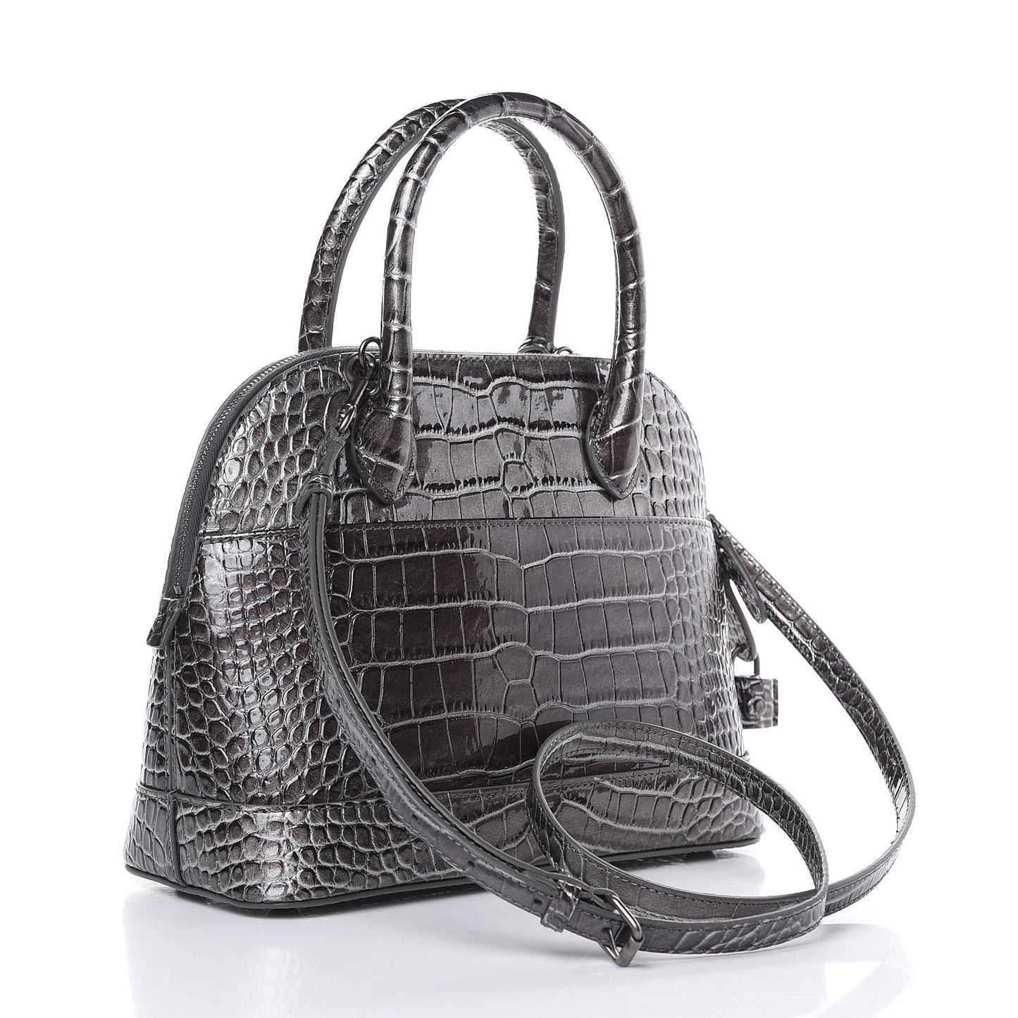 Metallic Calfskin Crocodile Embossed S Ville Top Handle Bag Grey