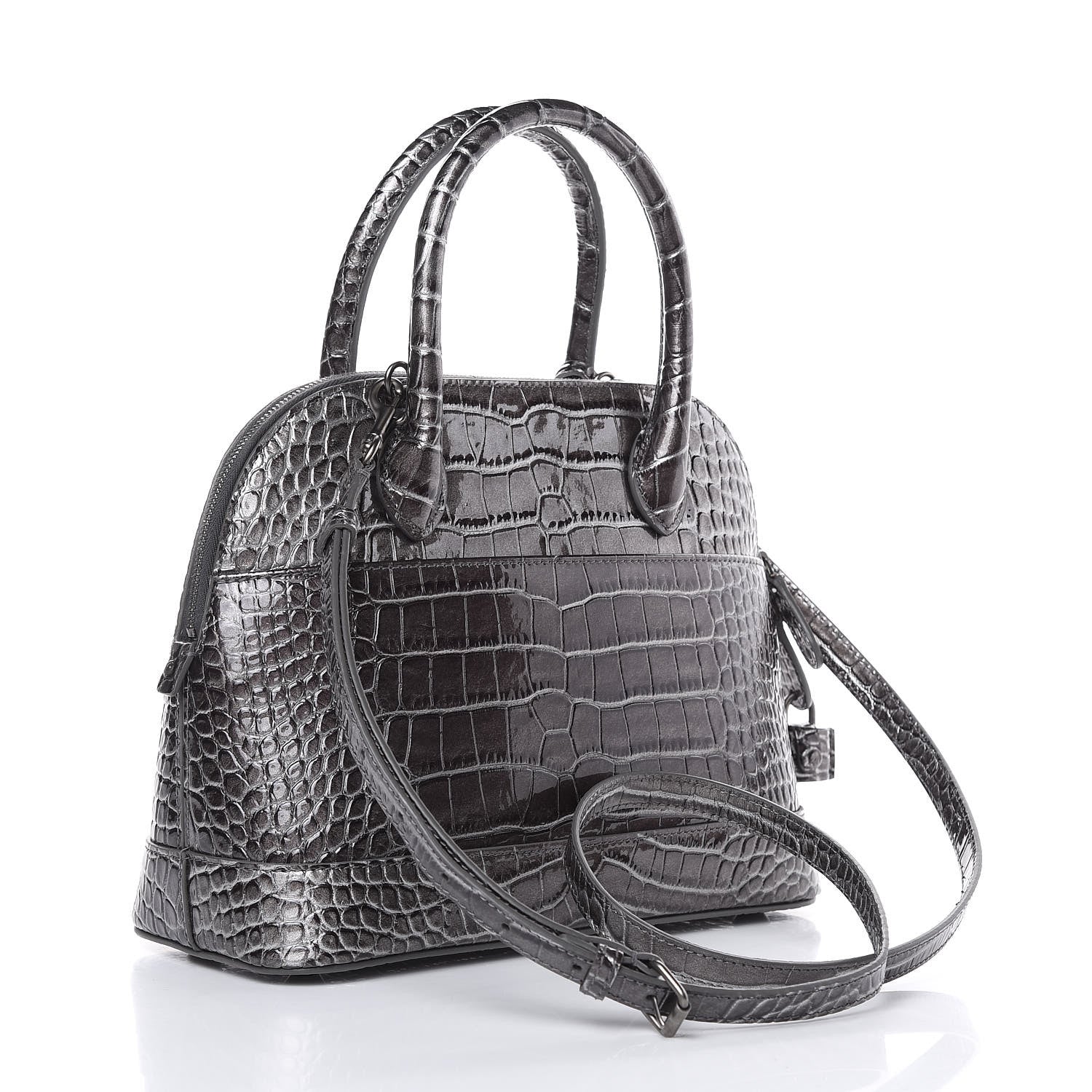 Balenciaga Metallic Calfskin Crocodile Embossed S Ville Top Handle Bag Grey 3 of 12