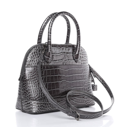 Balenciaga Metallic Calfskin Crocodile Embossed S Ville Top Handle Bag Grey 3 of 12