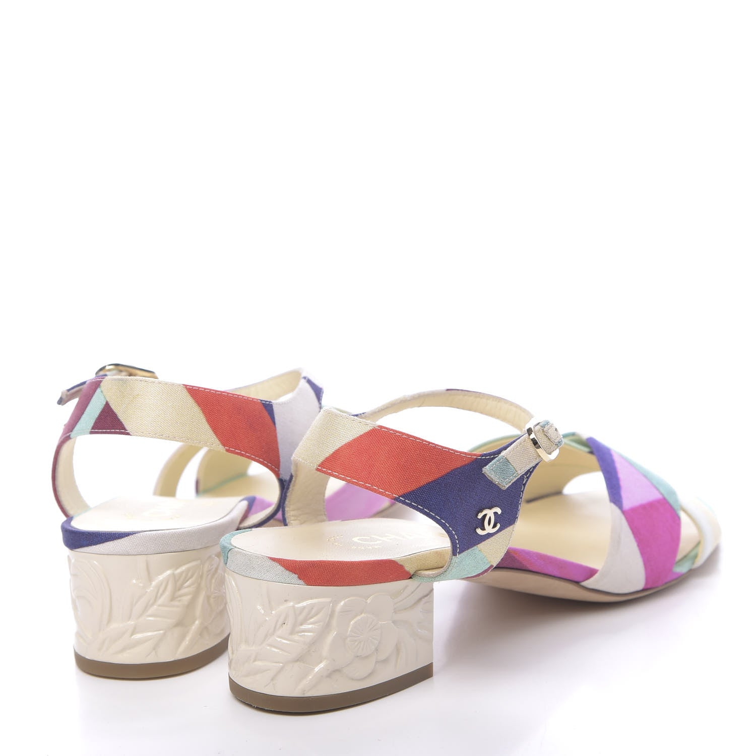 Chanel Fabric Camellia Embossed Sandals 38.5 Multicolor 4 of 8