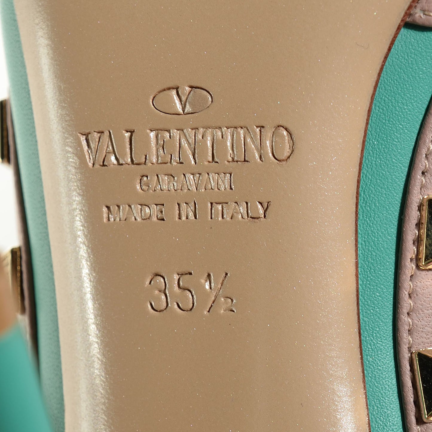 Calfskin Nappa Rockstud Ankle Strap 100mm Pumps 35.5 Colibri Poudre