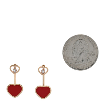 Chopard 18K Rose Gold Diamond Carnelian Floating Happy Hearts Drop Earrings 2 of 4