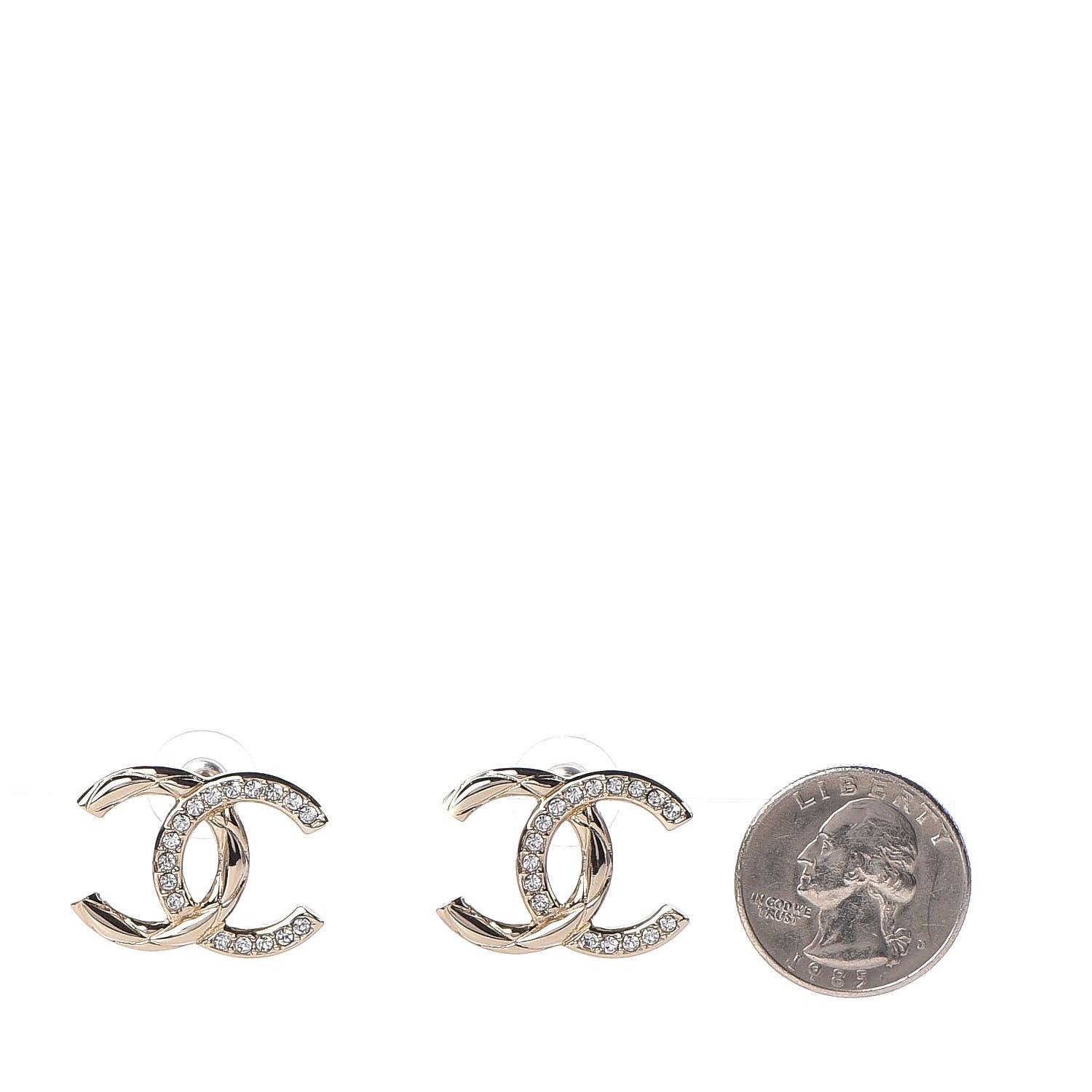 Chanel Crystal Glitter Quilted CC Earrings Light Gold 2 of 5