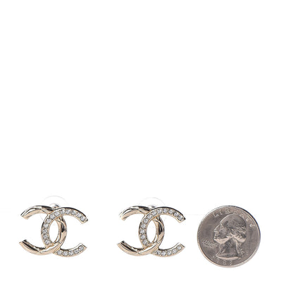 Chanel Crystal Glitter Quilted CC Earrings Light Gold 2 of 5