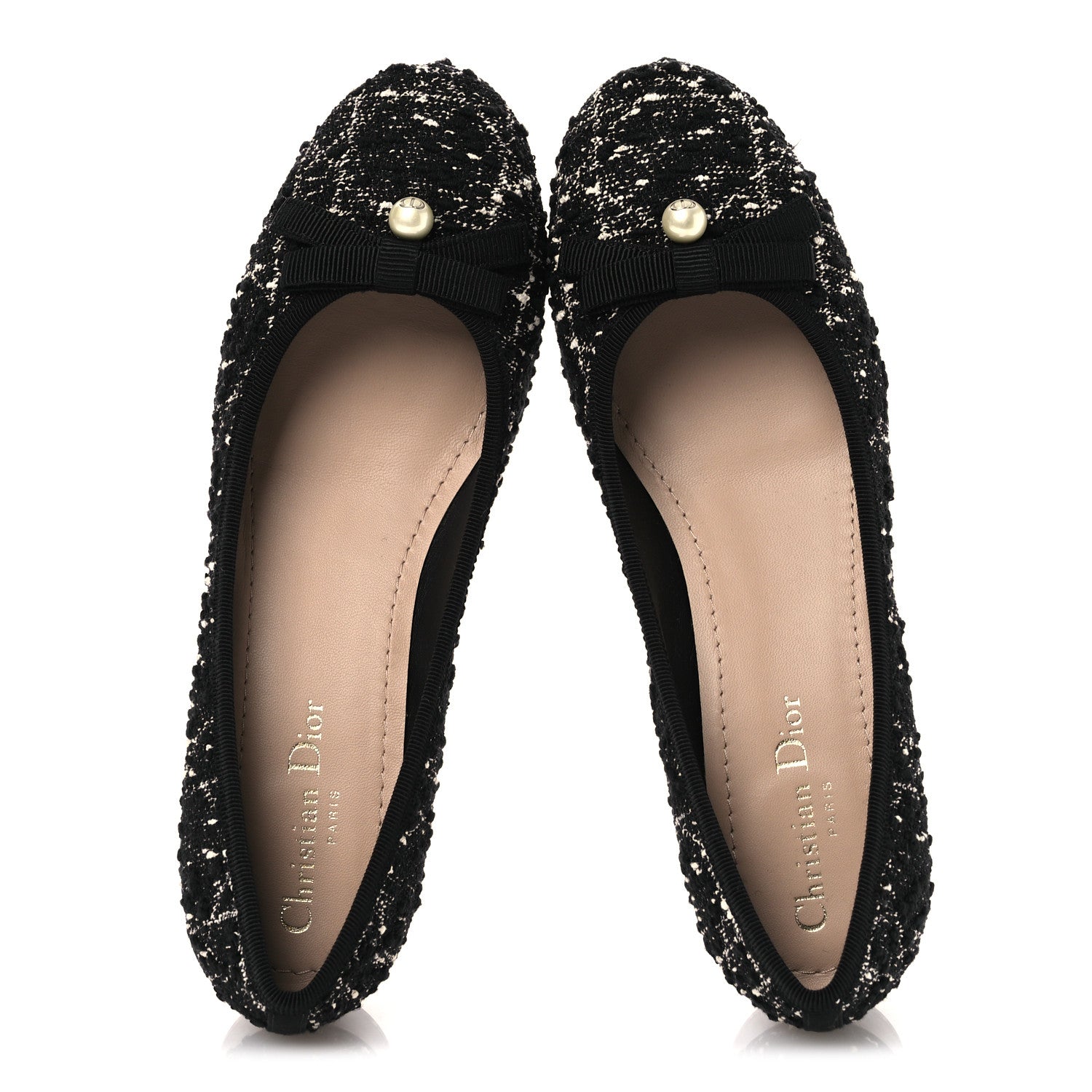 Christian Dior Tweed Ballet Flat 38.5 Black White 2 of 13
