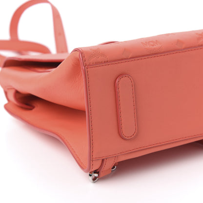 MCM Calfskin Essential Monogram Small Backpack Hot Coral 5 of 9