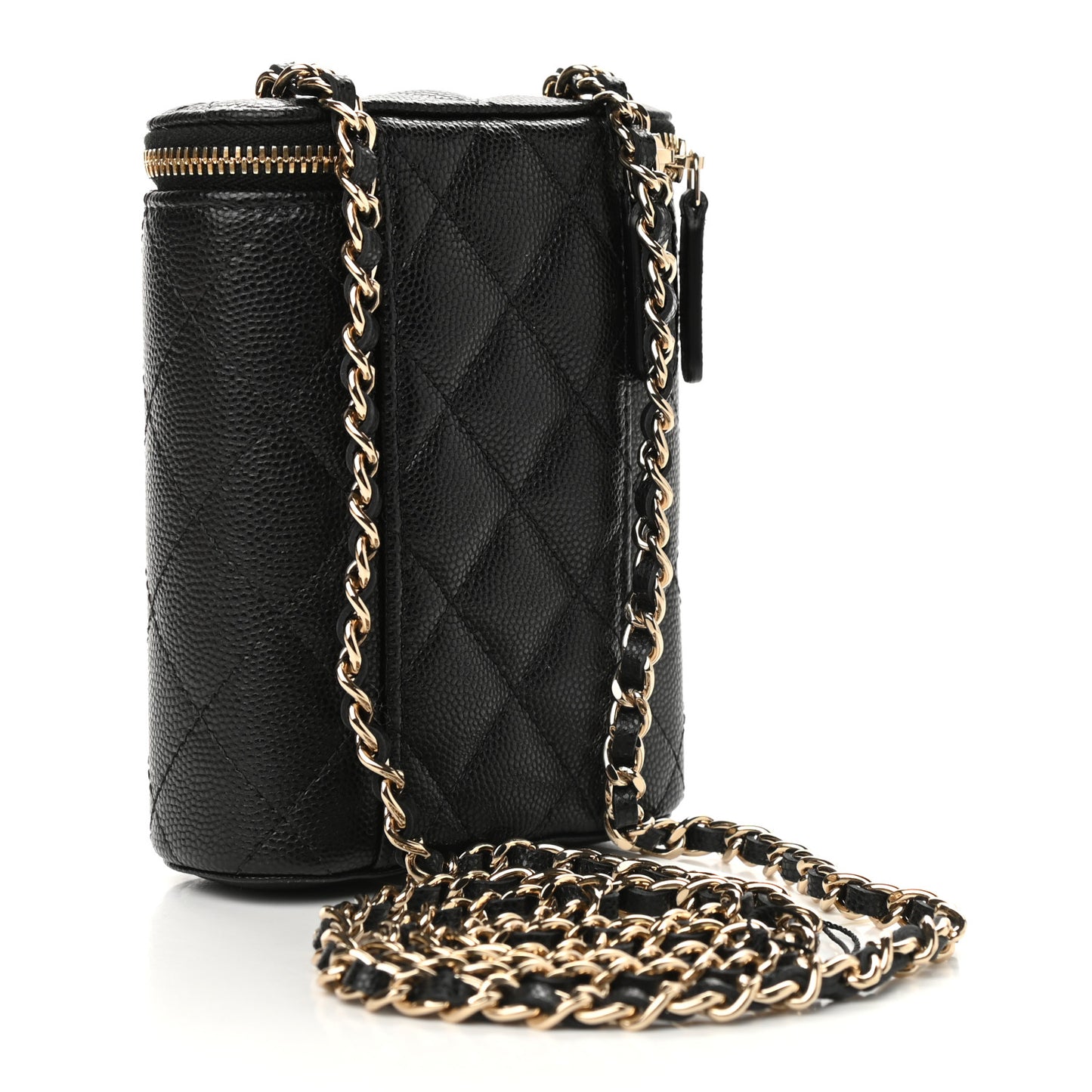 Caviar Quilted Small Vertical Coco Beauty Vanity Case With Chain Black
