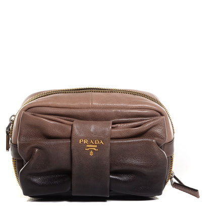 Prada Glace Calfskin Zippers Bow Clutch Ardesia Nudo 1 of 10