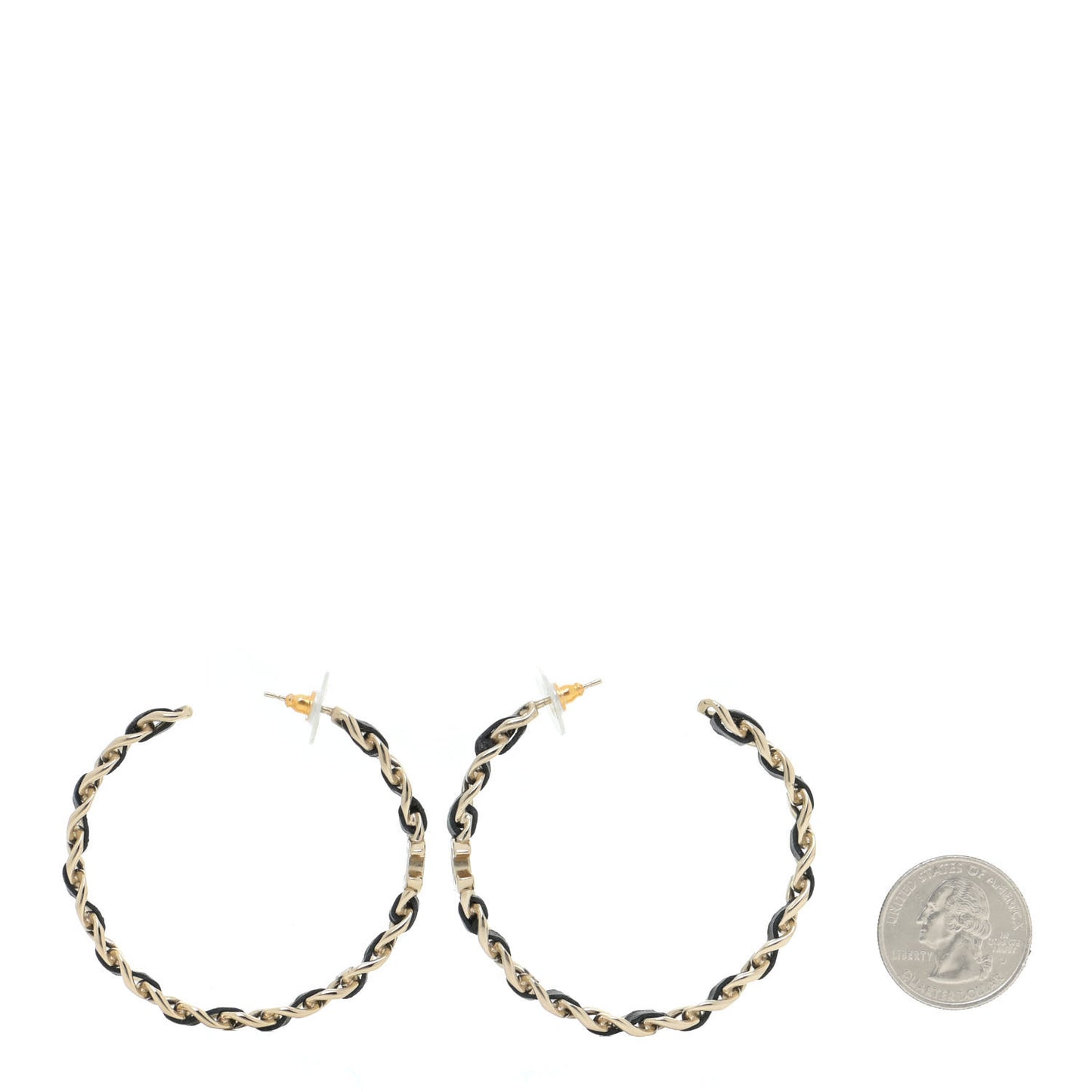 Lambskin CC Chain Hoop Earrings Gold Black
