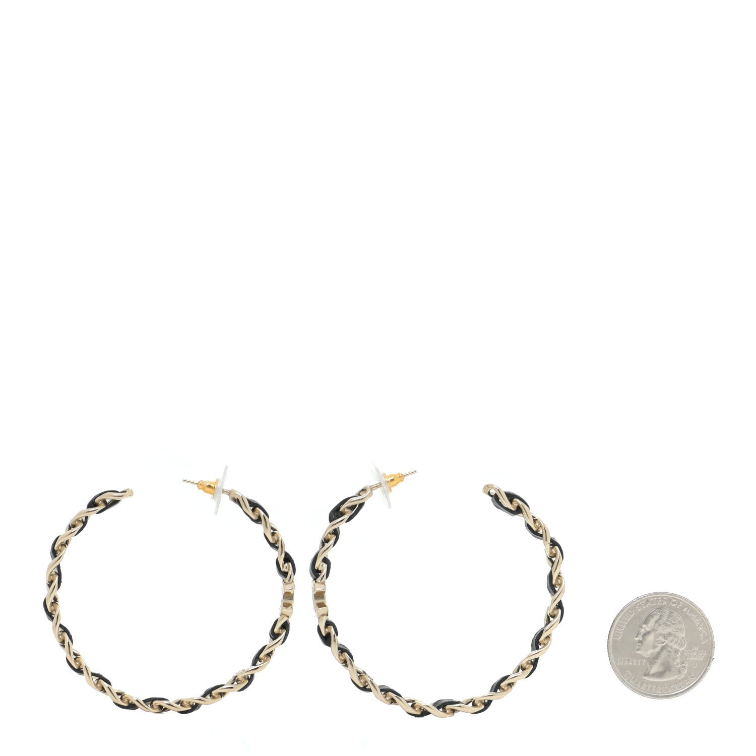 Chanel Lambskin CC Chain Hoop Earrings Gold Black 2 of 6