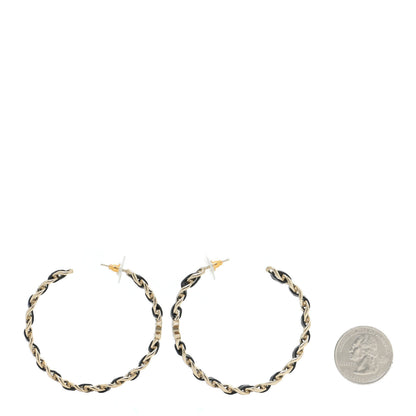 Chanel Lambskin CC Chain Hoop Earrings Gold Black 2 of 6