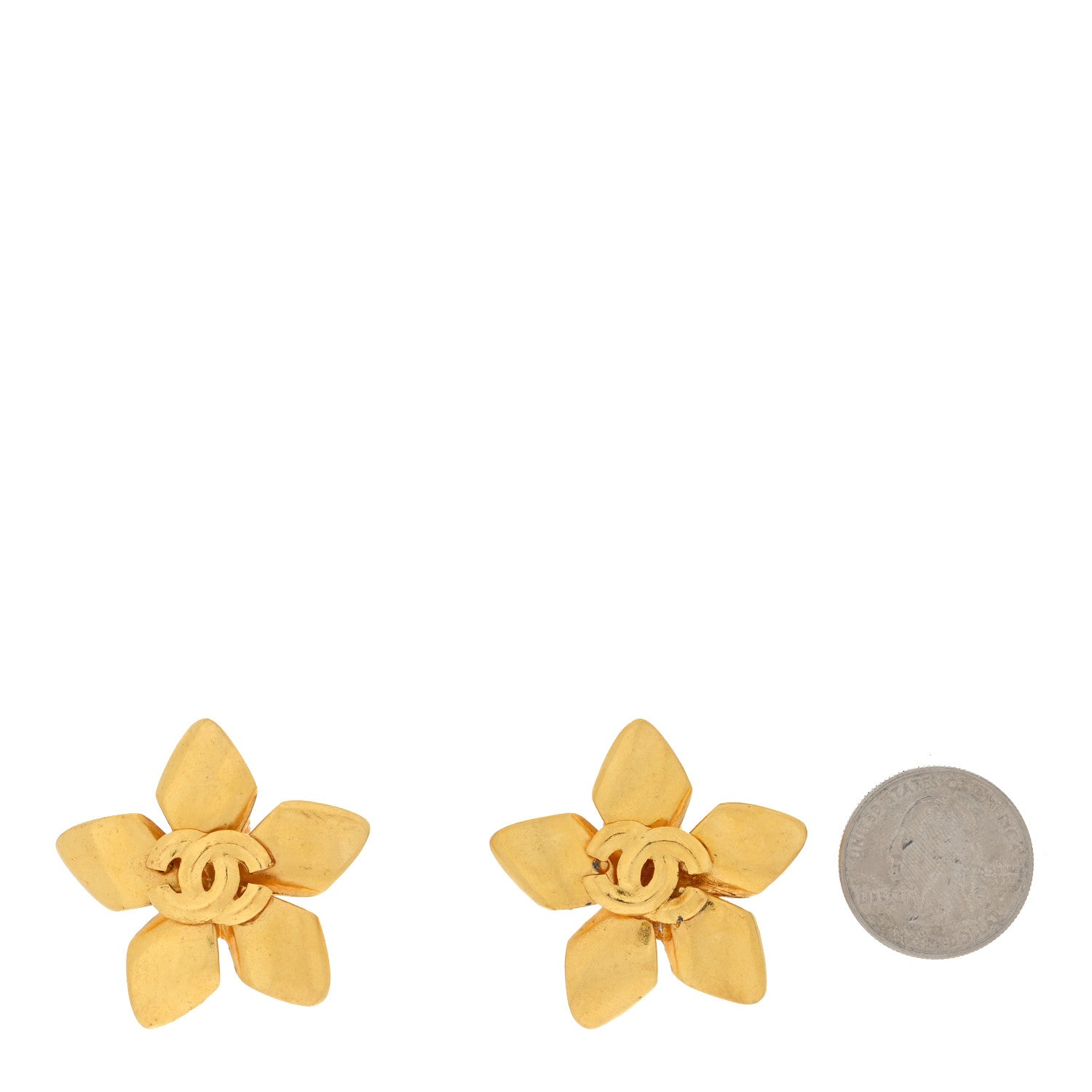 Chanel Metal Flower CC Clip On Earrings Gold 2 of 4