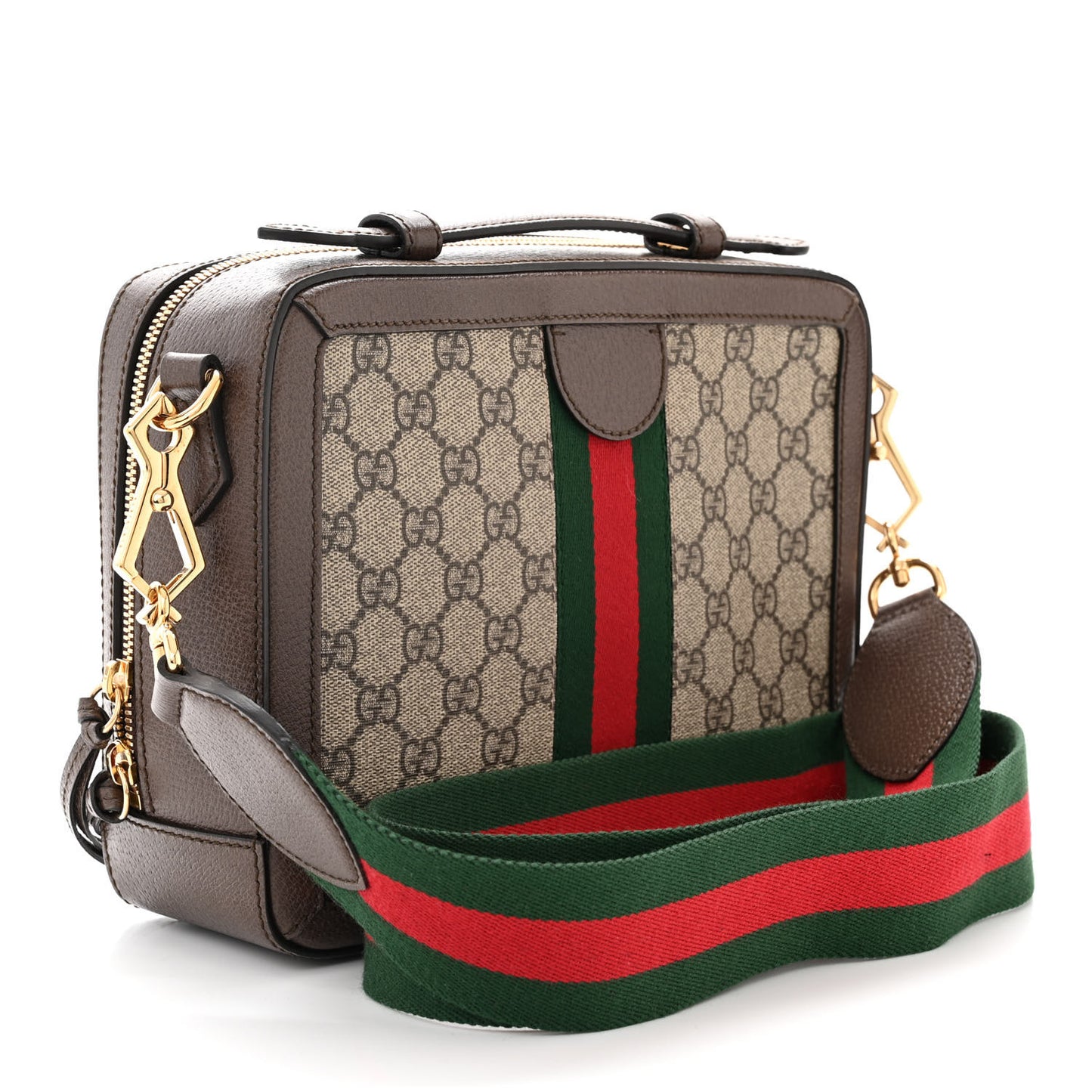 GG Supreme Monogram Web Small Ophidia Top Handle Shoulder Bag Brown
